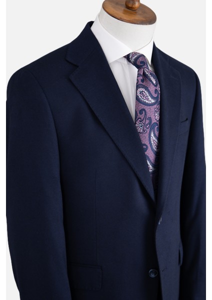 Erkek Klasik Takım Elbise Flanel Yün Mono Yaka Çift Yırtmaç Rahat Kalıp Lacivert fırsatları