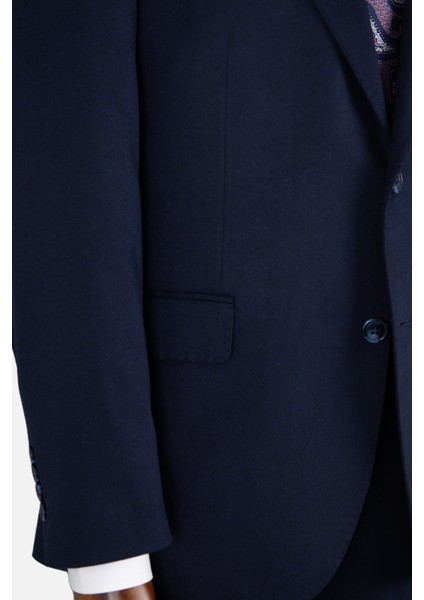 Erkek Klasik Takım Elbise Flanel Yün Mono Yaka Çift Yırtmaç Rahat Kalıp Lacivert indirimleri