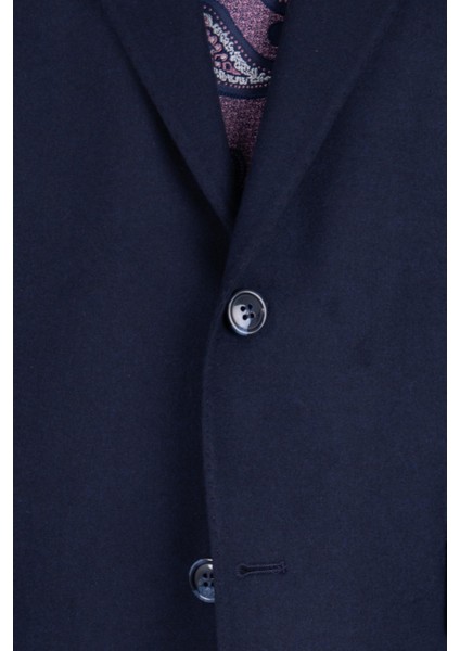 Erkek Klasik Takım Elbise Flanel Yün Mono Yaka Çift Yırtmaç Rahat Kalıp Lacivert