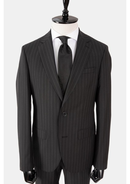 Erkek Klasik Takım Elbise Çizgili Mono Yaka Yün Rahat Kalıp Siyah fiyatları