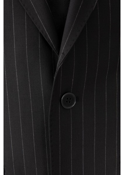 Erkek Klasik Takım Elbise Çizgili Mono Yaka Yün Rahat Kalıp Siyah fırsatları