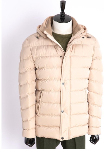 Erkek Mont Dolgulu Spor Kapşonlu Normal Kalıp Bej fiyatları