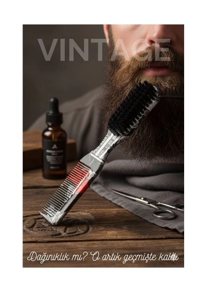 Bfs Vintage Sakal Bıyık Tarama Fırçası Çift Taraflı Sakal Tarak ve Fırça – Şekillendirici, Anti-Statik