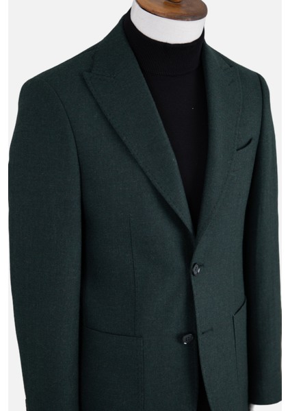 Erkek Iki Düğme Ceket Casual Yün Kırlangıç Yaka Çift Yırtmaç Yeşil fırsatları