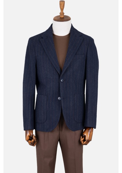 Erkek Iki Düğme Ceket Casual Kapitone Yelekli Yün Çift Yırtmaç Lacivert