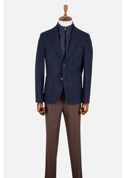 Erkek Iki Düğme Ceket Casual Kapitone Yelekli Yün Çift Yırtmaç Lacivert modelleri