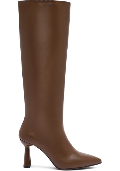 Kadın Kahverengi Topuklu Deri Çizme 25WFD132118