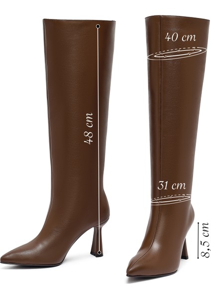 Kadın Kahverengi Topuklu Deri Çizme 25WFD132118 fiyatları