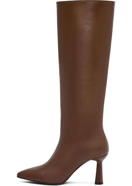 Kadın Kahverengi Topuklu Deri Çizme 25WFD132118 fırsatları