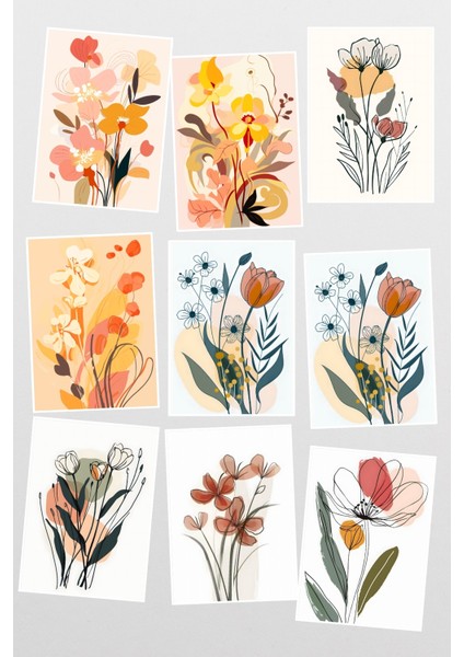 Bohem Çizim Çiçek 9'lu Kartpostal