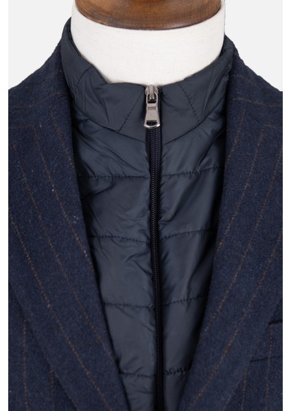 Erkek Iki Düğme Ceket Casual Kapitone Yelekli Yün Çift Yırtmaç Lacivert