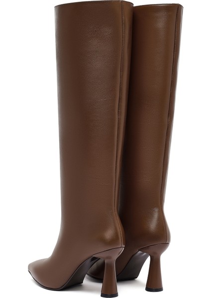 Kadın Kahverengi Topuklu Deri Çizme 25WFD132118