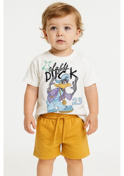 Jordan Baskılı Erkek Çocuk Ikili Takım – Beyaz T-Shirt ve Lacivert Şort – Rahat, Şık Yaz Kombini