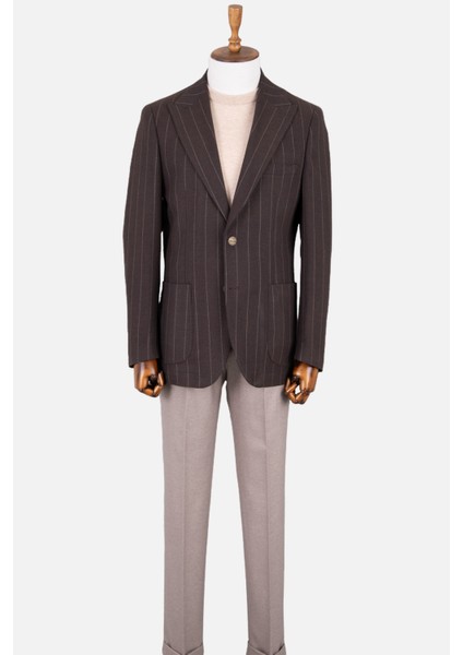 Erkek Iki Düğme Ceket Yarım Astar Çizgili Torba Cep Casual Metal Düğme Kahverengi modelleri