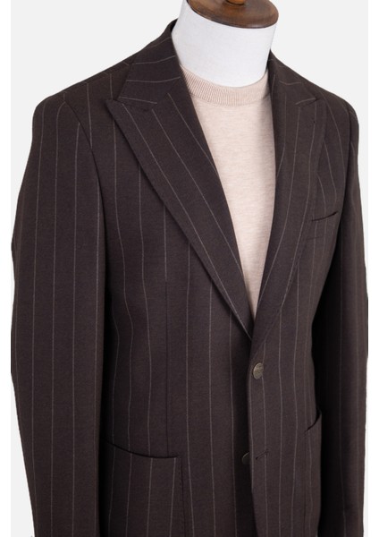 Erkek Iki Düğme Ceket Yarım Astar Çizgili Torba Cep Casual Metal Düğme Kahverengi fırsatları