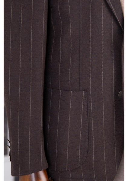 Erkek Iki Düğme Ceket Yarım Astar Çizgili Torba Cep Casual Metal Düğme Kahverengi indirimleri