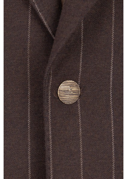 Erkek Iki Düğme Ceket Yarım Astar Çizgili Torba Cep Casual Metal Düğme Kahverengi