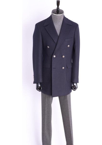 Erkek Kaban Kruvaze Mono Yaka Metal Düğmeli Modern Fit Lacivert fiyatları