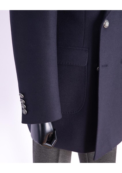 Erkek Kaban Kruvaze Mono Yaka Metal Düğmeli Modern Fit Lacivert fırsatları
