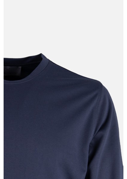 Erkek Bisiklet Yaka Sweatshirt Merserize Dokuma Pamuk Rahat Kalıp Lacivert fiyatları