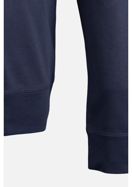 Erkek Bisiklet Yaka Sweatshirt Merserize Dokuma Pamuk Rahat Kalıp Lacivert modelleri