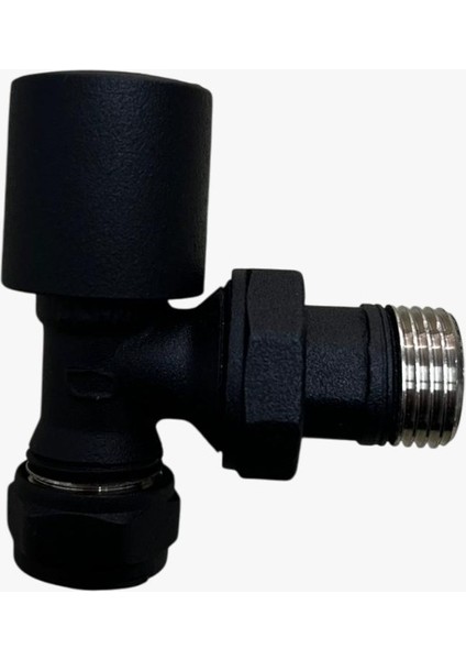 1/2" Siyah Köşe Radyatör Vanası – Mat Siyah Havlupan Bağlantı Vana