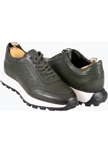 Erkek Spor Ayakkabı Hakiki Deri Bağcıklı Yüksek Taban Haki fırsatları