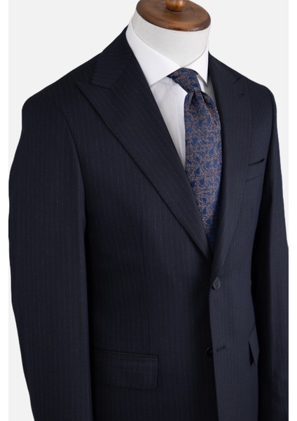 Erkek Klasik Takım Elbise Çizgili Kırlangıç Yaka Puntolu Çift Yırtmaç Rahat Kalıp Lacivert fırsatları