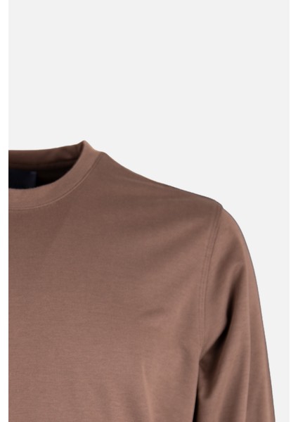 Erkek Bisiklet Yaka Sweatshirt Merserize Dokuma Pamuk Rahat Kalıp Kahverengi fiyatları