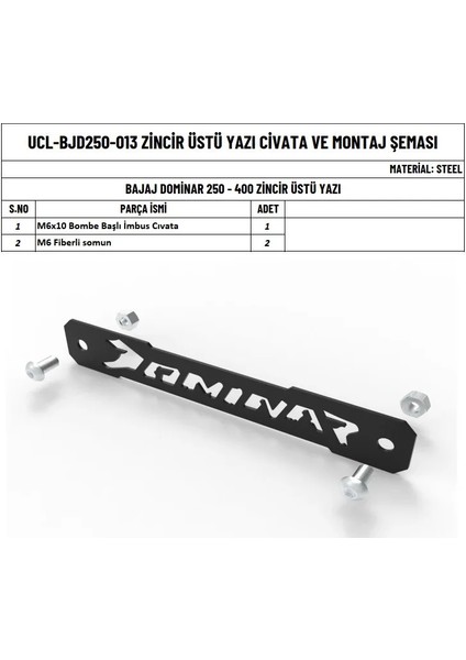 Bajaj Dominar 250 ve Dominar 400 Uyumlu Zincir Üstü Görsel Yazı fiyatları