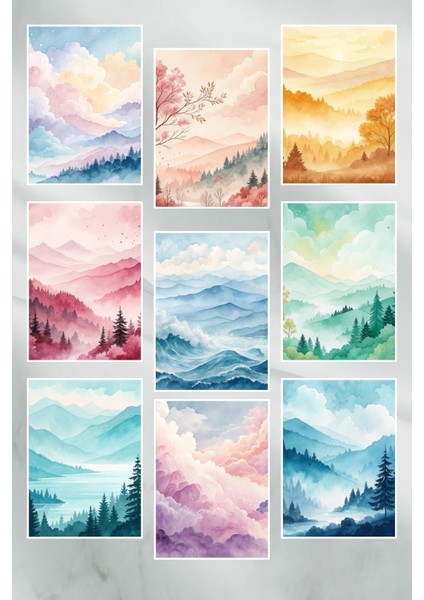 Renkli Manzaralar Temalı 9'lu Kartpostal