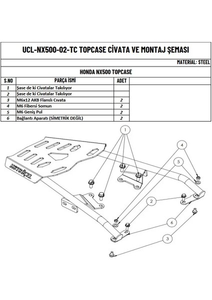 Honda Nx 500 Uyumlu Topcase Çanta Demiri modelleri