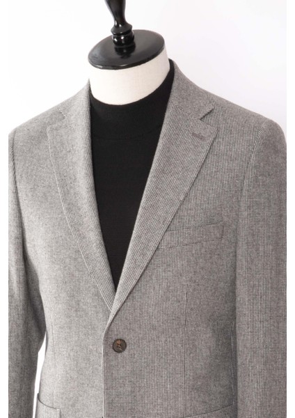 Erkek Iki Düğme Ceket Yün Kaz Ayağı Desen Mono Yaka Torba Cep Gri modelleri