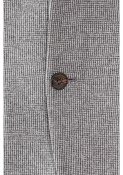 Erkek Iki Düğme Ceket Yün Kaz Ayağı Desen Mono Yaka Torba Cep Gri