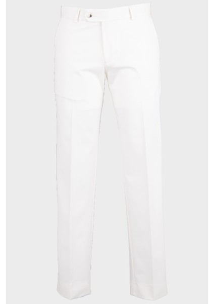 Erkek Klasik Pantolon Esnek Kumaş Mevsimlik Modern Fit Beyaz