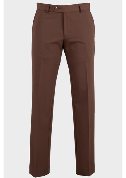 Erkek Klasik Pantolon Esnek Kumaş Mevsimlik Modern Fit Kahverengi
