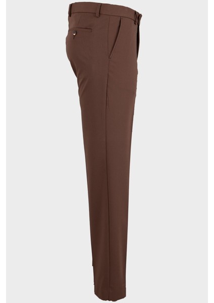 Erkek Klasik Pantolon Esnek Kumaş Mevsimlik Modern Fit Kahverengi fiyatları