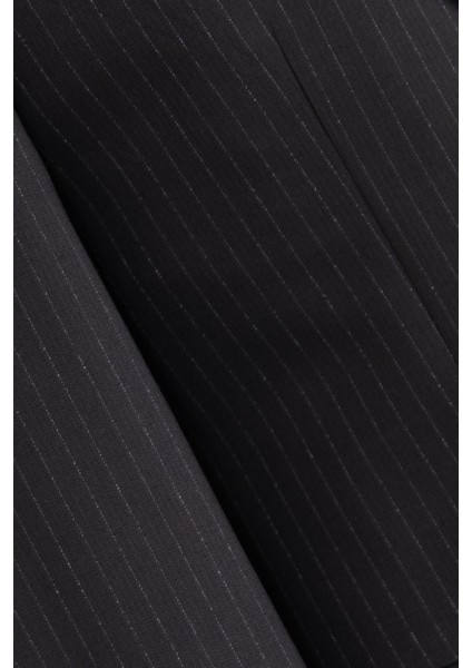 Erkek Klasik Takım Elbise Çizgili Kırlangıç Yaka Puntolu Çift Yırtmaç Rahat Kalıp Siyah modelleri