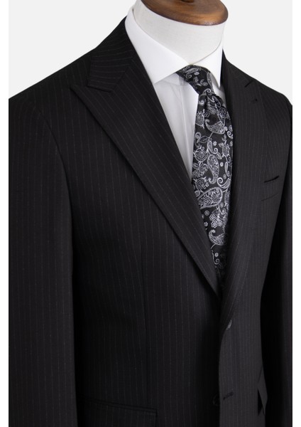 Erkek Klasik Takım Elbise Çizgili Kırlangıç Yaka Puntolu Çift Yırtmaç Rahat Kalıp Siyah fırsatları