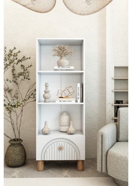 4 Raflı 162 cm Bohem Model Mdf Membran Kapaklı Salon Dolabı Kitaplık Çok Amaçlı Dolap