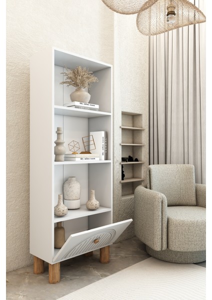 4 Raflı 162 cm Bohem Model Mdf Membran Kapaklı Salon Dolabı Kitaplık Çok Amaçlı Dolap modelleri