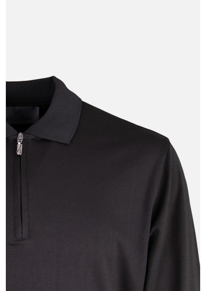 Erkek Sweatshirt Polo Yaka Merserize Dokuma Fermuarlı Siyah fiyatları