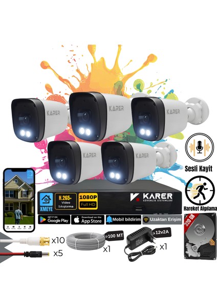 Exitcam-5'li Ahd Güvenlik Kamera Seti-Gece Renkli- Su Geçirmez