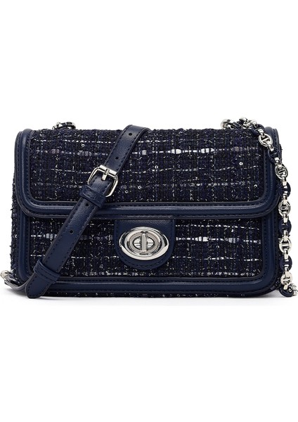 Kadın Lacivert Uzun Askılı Desenli Mini Çapraz Çanta 25WBD25276F