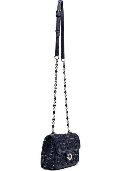 Kadın Lacivert Uzun Askılı Desenli Mini Çapraz Çanta 25WBD25276F