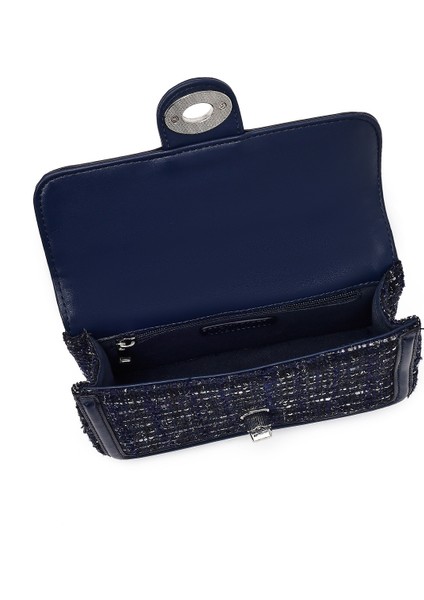 Kadın Lacivert Uzun Askılı Desenli Mini Çapraz Çanta 25WBD25276F