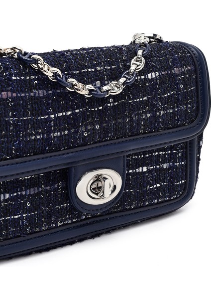 Kadın Lacivert Uzun Askılı Desenli Mini Çapraz Çanta 25WBD25276F