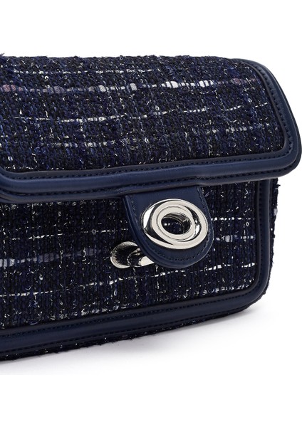 Kadın Lacivert Uzun Askılı Desenli Mini Çapraz Çanta 25WBD25276F