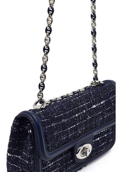 Kadın Lacivert Uzun Askılı Desenli Mini Çapraz Çanta 25WBD25276F