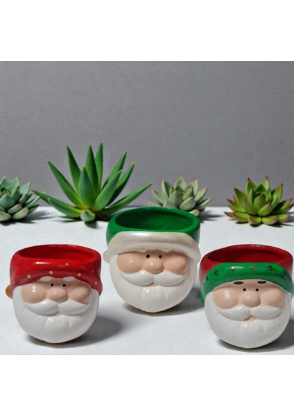 Noel Saksı ,noel Baba Figürlü Saksı , Mumluk, 3 Adet